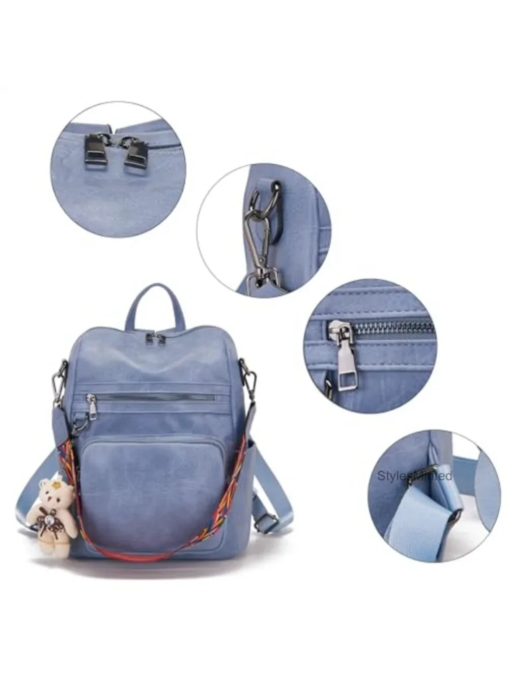 Women's PU Leather Convertible Backpack Purse with Detachable Strap for Travel